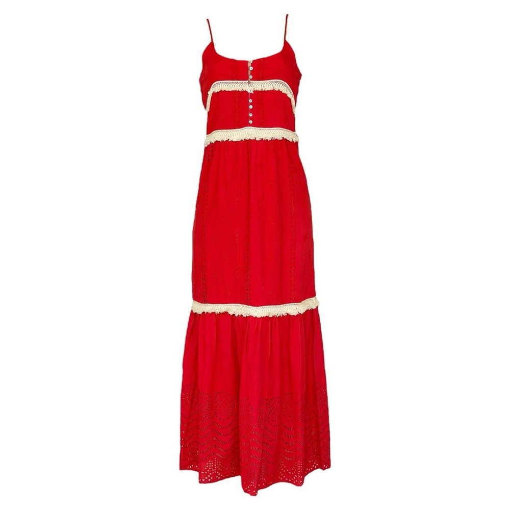 Misa Los Angeles Red Maxi Dress with Cream Trim